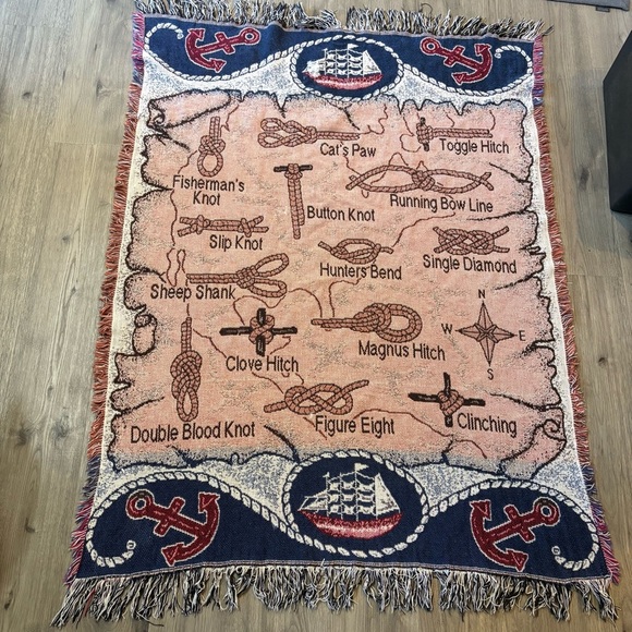 Fisherman Knots Tapestry Throw Blanket Marine 46x60” Nautical Coastal Sailing - Picture 1 of 10